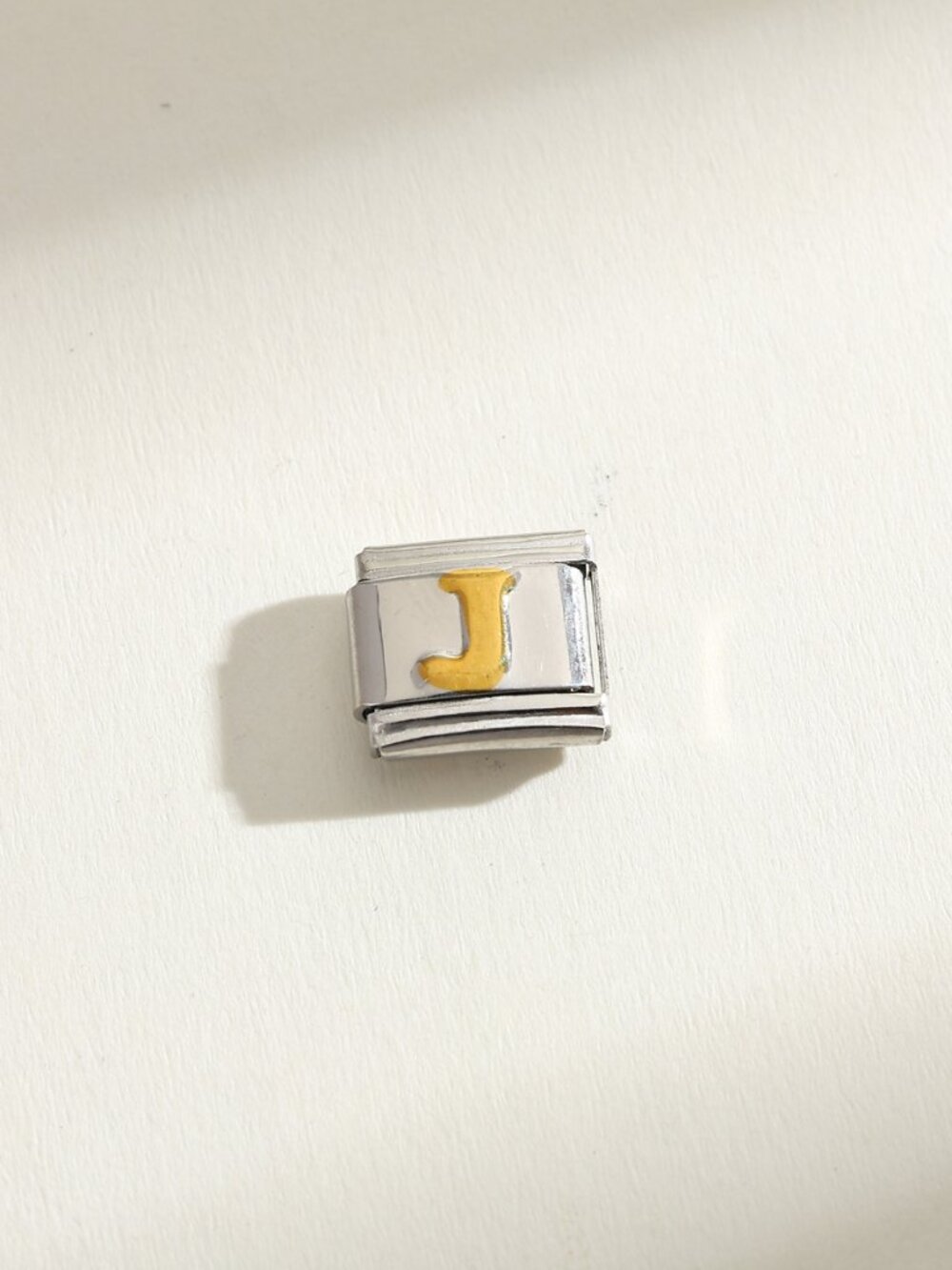 Letter J Raised Gold and Silver Initial 9mm Stainless Steel Italian Charm